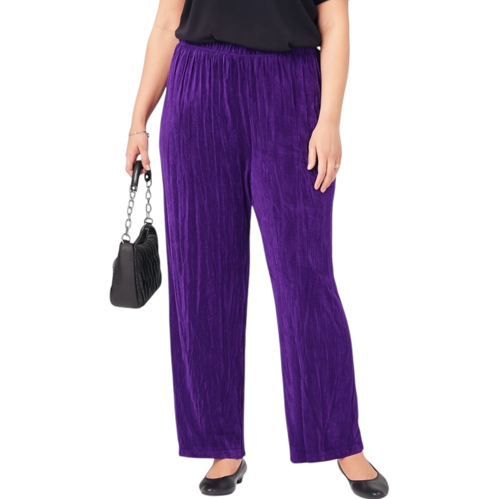 Slinky Brand Purple Liquid Knit Pull On‎ Pants Women's TL Tall Large USA Made